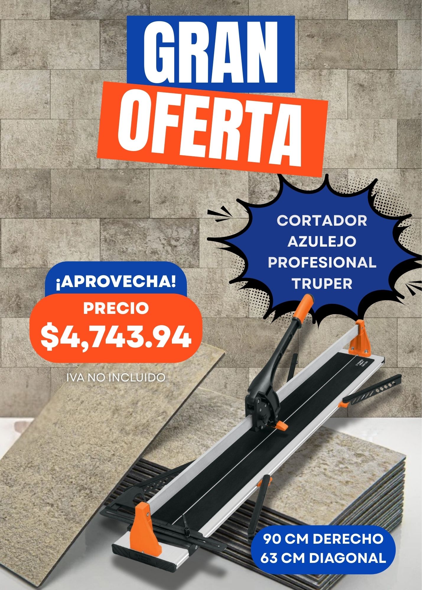 Cortador de Azulejo Truper 90cm Derecho